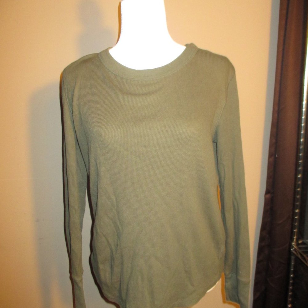 GAP Thermal Knit Olive Green Top Large